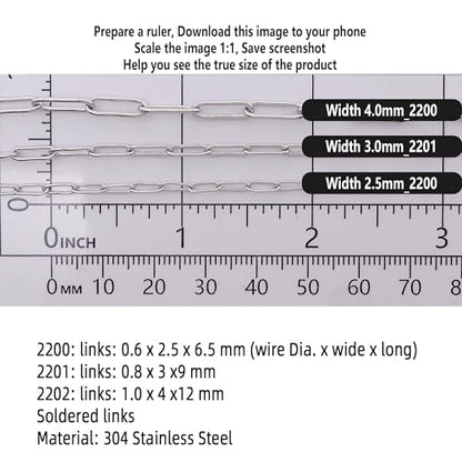 THREENEST 32.8-Feet Width 2.5mm Stainless Steel Paperclip Chains, Soldered Cable Long Craft Chain for Necklace Bracelet Earring Jewelry Making (2200-10M) - color: Stainless Steel, size: Width 2.5mm-32.8 Feet