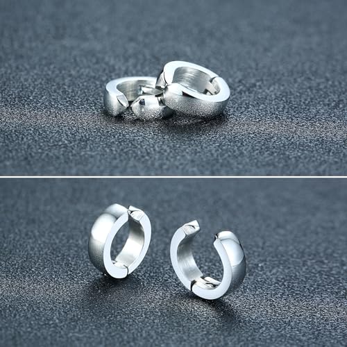 SIISPRI Stainless Steel Mens Womens Clip On Earrings Hoop Huggie Non-Piercing - color: Silver