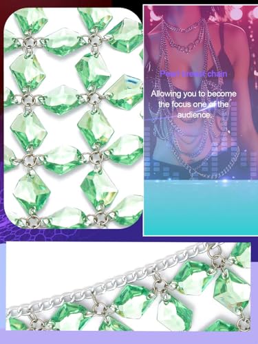 Aukmla Crystal Bra Body Chain Top Silver Rhinestones Halter Crop Tops Beach Bikini Chest Chains Body Jewelry for Women - style: Green