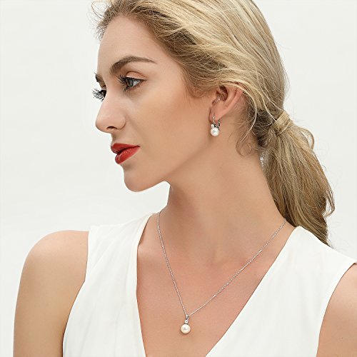 JO WISDOM 925 Sterling Silver Cubic Zirconia Freshwater Cultured Pearl Drop & Dangle Leverback Earrings - color: 10mm-white