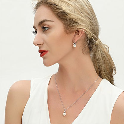 JO WISDOM 925 Sterling Silver Cubic Zirconia Freshwater Cultured Pearl Drop & Dangle Leverback Earrings - color: 10mm-white