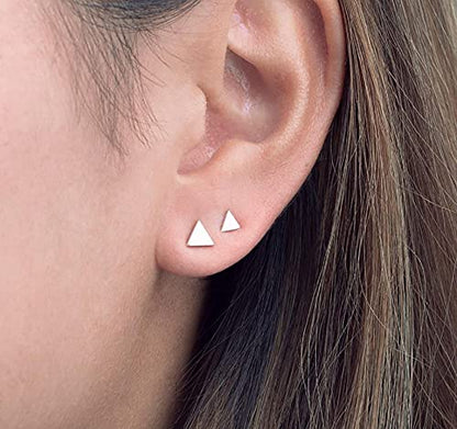 EPIRORA Sterling Silver Stud Earrings for Women Men- 4 Pairs of Hypoallergenic Simple Geometric Small Stud Earring Set Tiny Circle Triangle Square Bar Stud Earrings Mini Cartilage Tragus Earrings - style: Style 3- Silver