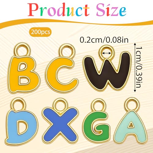 200 Pcs A-Z Metal Letter Charms for Jewelry Making, Capital Alphabet Charm Colorful Initial Charm Alphabet Enamel Pendant for DIY Bracelet, Necklace, Earrings, Jewelry Craft Making, Multicolor