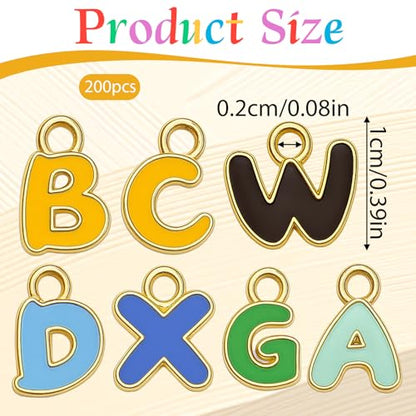200 Pcs A-Z Metal Letter Charms for Jewelry Making, Capital Alphabet Charm Colorful Initial Charm Alphabet Enamel Pendant for DIY Bracelet, Necklace, Earrings, Jewelry Craft Making, Multicolor