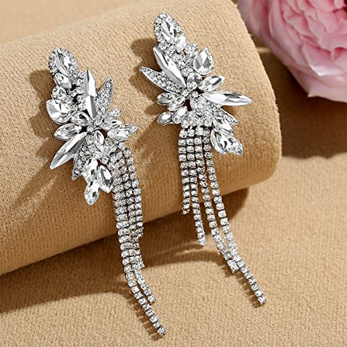 Marquise Crystal Bridal Chandelier Dangle Drop Earrings Ladies Gifts in Silver/Gold Tone - color: silver