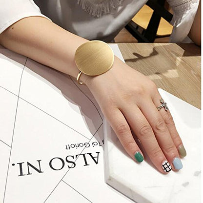 AOCHEE Geometric Circle Bangle Open Brushed Big Round Cuff Wire Bangle Punk Bracelet for Women - color: Silver