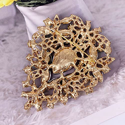 SELOVO Leaf Bouquet Scarf Big Brooch Pin Broach Crystal Jewelry - color: Green