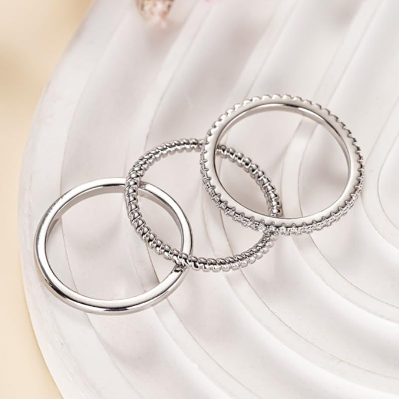 3Pcs/Set Simple Zirconia Stacking Rings for Women Daily Casual Party Rings Jewelry Accessories - color: silver