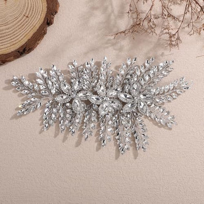Teyglen Large Full Rhinestone Headband Flower Crystal Bride Wedding Headband Hair Vine Bridal Rhinestone Headpiece Wedding Hair Accessories for Women Party Prom (Silver) - color: Silver