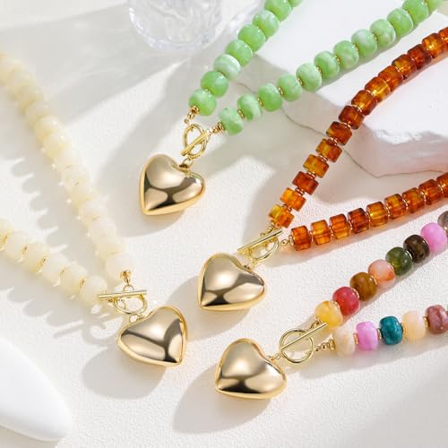 Chunky Heart Necklaces for Women Colorful Resin Beaded Necklaces for Women Gold Puffy Heart Statement Necklace Trendy Acrylic Choker Jewelry Gift - color: B