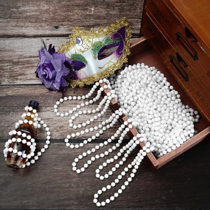 SHAOQINLIN 30 PCS White Bead Necklaces, 33" White Mardi Gras Christmas Beads Necklace, 4th of July Necklaces, Parade Throws Accessories for Christmas Independence Day New Year Party Favors - color: White