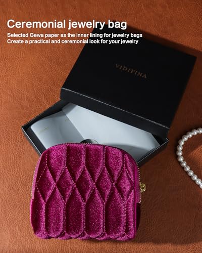 Travel Jewelry Case, Mini Travel Jewelry Bag with Zipper, 5-Layer Velvet Organizer Pouch for Bracelet Rings Earrings - Diamond Stitched Velvet Caramel - color: Caramel