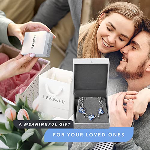 Leafael Infinity Love Heart Gift Bracelet for Women, Birthstone or Healing Stone Crystal, Silver Tone Birthday Jewelry for Her, Mom, and Wife, 7-inch Chain and 2-inch Extender - color: 03-March & December-Light Sapphire Blue