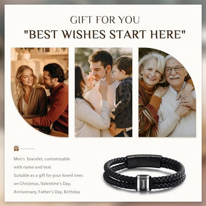Personalized Braided Leather Bracelet with Photo Custom Name Beads Cuff Bangle Jewelry Gifts for Men Dad Husband Grandpa Fathers Day - color: Style 4-7.5inch