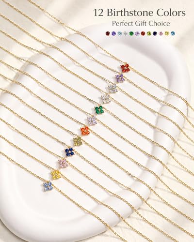 Calimt Dainty Clover Birthstone Gold Necklace for Women CZ 14K Gold Plated | Non Tarnish,Diamond Pendant Necklace,Trendy adjustable necklace,stack CZ Necklace, Bridesmaid Birthday prom Christmas Gift - color: White