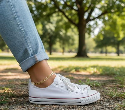 Stainless Steel Chain Ankle Bracelet for Women Adjustable Waterproof Anklet - color: Gold / Double Layer Elongated Mariner