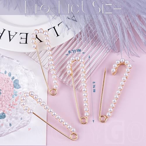 10 Pack Faux Pearl Safety Pins Sweater Shawl Clip Brooches for Sewing Clothes (Gold)