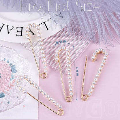 10 Pack Faux Pearl Safety Pins Sweater Shawl Clip Brooches for Sewing Clothes (Gold)