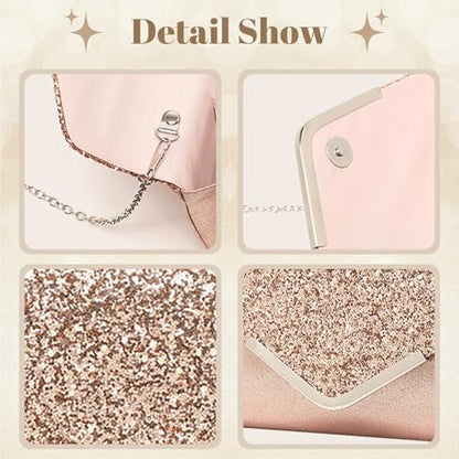 YYW 4 Pieces Women Evening Handbags Clutch Purse Bag with Rhinestone Crystal Jewelry Set for Wedding Party - color: Champagne