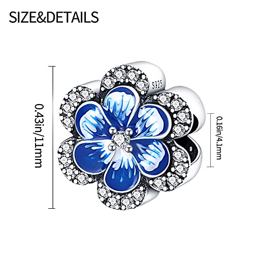 925 Sterling Silver Charms for Bracelets Necklaces Dangle Pendant With 5A Cubic Zirconias Bead Charm for Women DIY Jewelry - style: Blue lucky flower Charms
