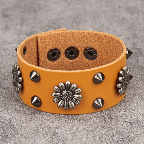 Jeilwiy Punk Leather Wristbands for Men Bracelets Handmade Wide Cuff Bangle Braided Jewelry Black Brown Adjustable - Punk Father's Gifts - color: HGB151-Orange