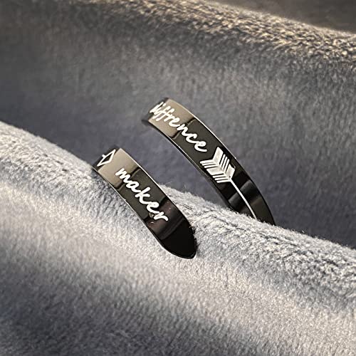 Opening Black Keep Going ring Stainless Steel Adjustable Never give up Jewelry Inspirational Opening Stacking Cute Hiphop Band - style: Diffrence maker