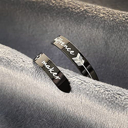 Opening Black Keep Going ring Stainless Steel Adjustable Never give up Jewelry Inspirational Opening Stacking Cute Hiphop Band - style: Diffrence maker