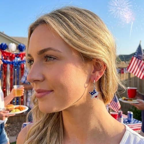 Sonateomber Christmas Tree Dangle Small Gold Hoop Earrings for Women, Cute Sparkly CZ Rhinestone Maple Clover Leaf Drop Earings Thanksgiving Holiday Accessories Fashion Jewelry Gift - color: USA Star