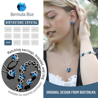 Leafael Gift Necklaces for Women, Infinity Love Birthstone Heart Crystal Pendant, Birthday Anniversary Jewelry for Wife, Mom, and Her, Silver Plated, 18" + 2" Adjustable Chain - color: 09a-September-Bermuda Sapphire Blue