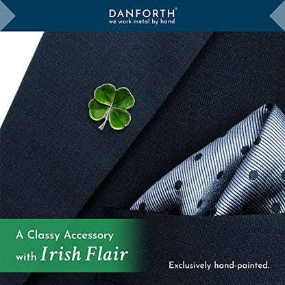 DANFORTH Pewter Four Leaf Clover Lapel Pin | Handcast Shamrock Pins | Made in USA by Vermont Artisans | St Patricks Day Lapel Pins | 0.75 Inch Lapel Pin for Men | Classic Lucky Irish Souvenir Accessory