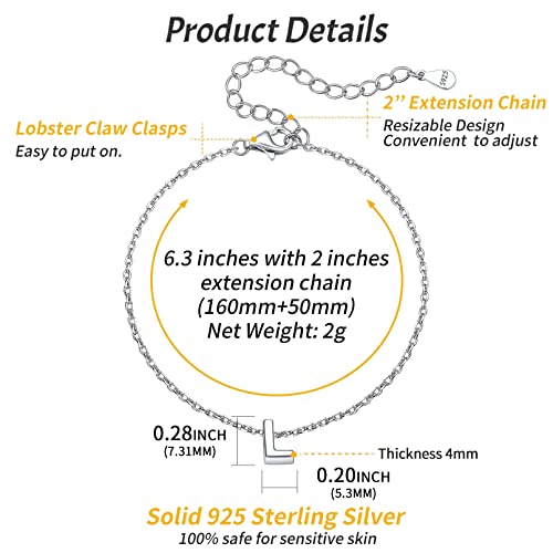 ChicSilver Initial Bracelet for Women 925 Sterling Silver Letter Initial Bracelet Dainty Personalized 26 Alphabet Jewelry Gifts for Birthday Anniversary Wedding - style: L