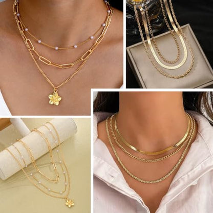 95 Pcs Gold Silver Jewelry Set for Women Includes 10Pcs Layered Necklaces, 23Pcs Layered Bracelets, 17 Hoop Earrings, 15 Stud Earrings, 20 Stackable Rings and 10 Hairpins Fashion Jewelry Set for Ladies