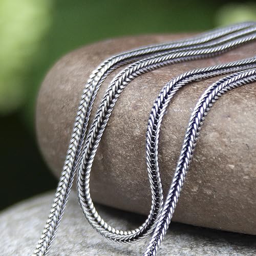 Solid 925 Sterling Silver Foxtail Chain Necklace, Width 1.5mm - Oxidized Non-Tarnish Unisex Snake Design Wheat Chain Necklace for Men Women 17.7" 19.7" 21.6" 23.6" Inch - Handmade - style: 21.6" - 55 cm