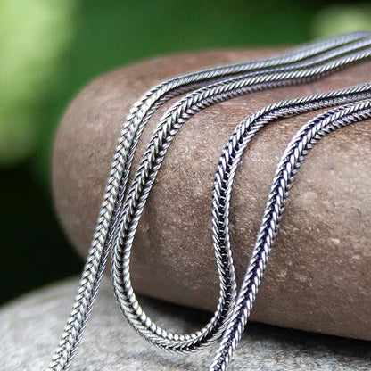 Solid 925 Sterling Silver Foxtail Chain Necklace, Width 1.5mm - Oxidized Non-Tarnish Unisex Snake Design Wheat Chain Necklace for Men Women 17.7" 19.7" 21.6" 23.6" Inch - Handmade - style: 23.6" - 60 cm