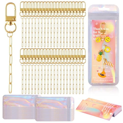 Wurosi 50Set Paperclip Keychain Making Kit with Gift Bags & Thank You Cards | Includes Keychain Clips, Extender Chains and Packaging Supplies, Perfect DIY Purse Handbag Key Chain Accessories Gift - color: 50 Set Gold Keychain Kit