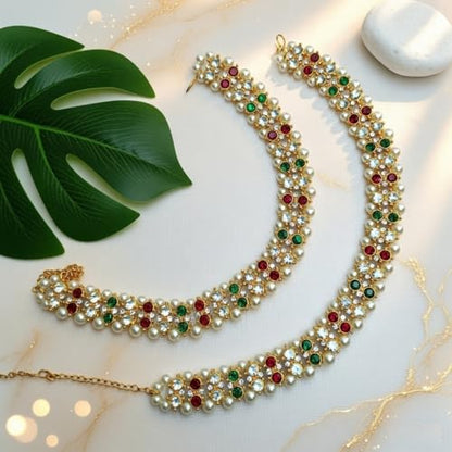 Efulgenz Indian Anklet Bracelet Bridal Crystal Faux Pearl Jhanjara Payal - color: Multi