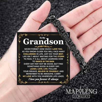 Grandson Gifts from Grandma Grandpa, Black Stainless Steel Bracelet with Meaningful Message Card, Birthday Gift for Grandson, Graduation Christmas Gift, Inspirational Keepsake Jewelry for Men - color: Grandson #5