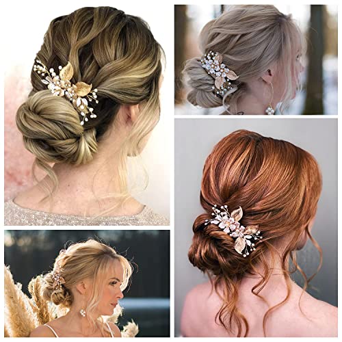 SWEETV Gold Wedding Hair Comb-Handmade Bridal Hair Clip Wedding Hair Accessories for Women - color: Gold-A