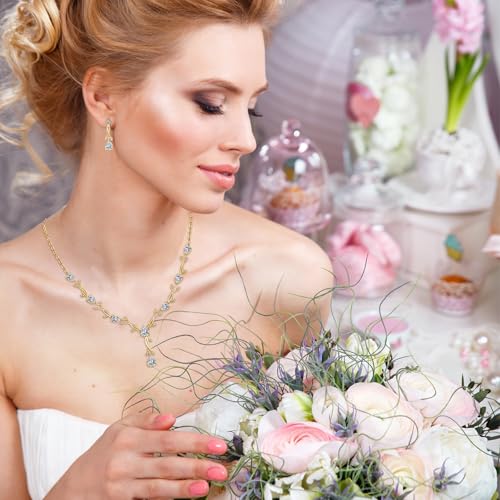 Jewelry Set for Women, Necklace Dangle Earrings Bracelet Set with White AAA Cubic Zirconia, Allergy Free Wedding Party Jewelry for Bridal Bridesmaid - color: Necklace+Braclelet+Earrings-Gold plated style