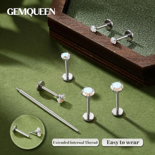 G23 Implant Grade Titanium Flat Back Earrings 16G/18G/20G | 3 Pairs Astm F136 Hypoallergenic Flatback Earrings Internally Threaded Studs for Nose, Helix, Tragus, Conch, Labret Piercing - color: Silver-Rainbow CZ, size: 18G(1.0MM) Bar-6/7/8mm & CZ-2/3/4mm