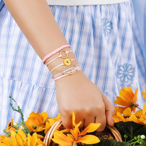Sunflower Friendship Bracelets Boho Stackable String Bracelets Cute Trendy Gifts for Teen Girls Women - color: Pink