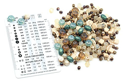 2.1oz (60 g) Mix of Unique Czech Bohemia Glass Pressed Beads, Matte and Glossy, Hand Made, Beige Blue Luster - color: Beige Blue Luster