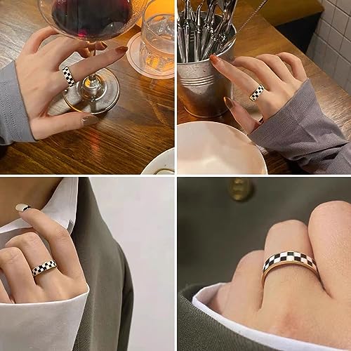 Kainier 6mm 14k Gold Plated Rings Polished Checkerboard Bands Knuckle Statement Pointer Finger Ring Comfort Fit Size 5-9 - color: grid rings