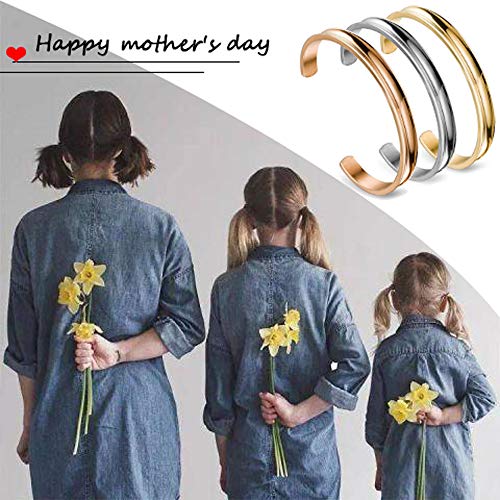 Zuo Bao Stainless Steel Bracelet Grooved Cuff Bangle for Women - color: 3pcs/Set