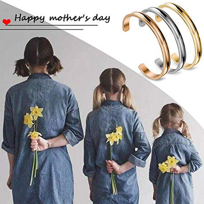 Zuo Bao Stainless Steel Bracelet Grooved Cuff Bangle for Women - color: 3pcs/Set