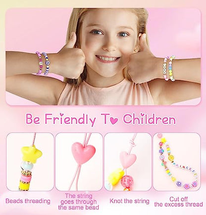 Dowsabel Clay Beads 7500 Pcs Friendship Bracelet Making Kit,2 Boxes 24 Colors Polymer Heishi Beads with Letter Beads for Jewelry Making, DIY Arts and Crafts Gifts Toys for Girls Age 4+ - style: Cute Charm
