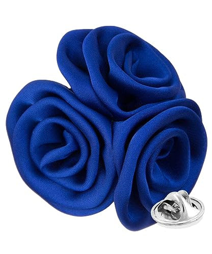 Premium Trio Cluster Flower Lapel Pin - Formal Boutonniere for Men, Flower Brooch Pin - color: Royal