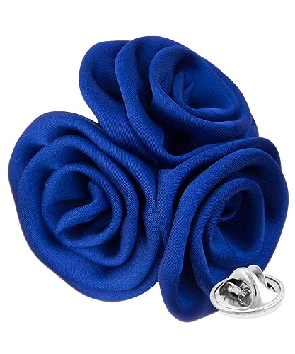 Premium Trio Cluster Flower Lapel Pin - Formal Boutonniere for Men, Flower Brooch Pin - color: Royal