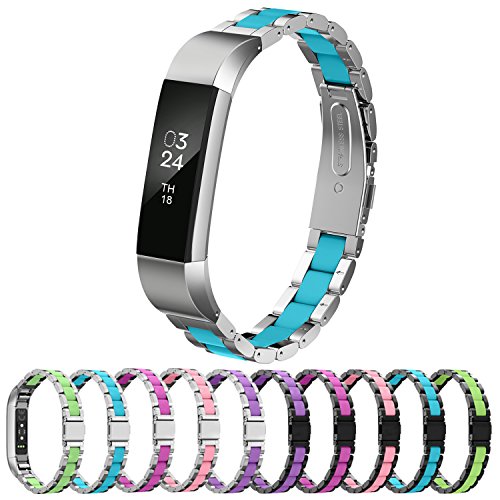 Compatible with Alta Bands Metal, Special Edition Replacement for Alta HR Stainless Steel Bands Adjustable Accessory Wristband Small Large for Alta Bracelet Women Men - color: B2-Silver-Teal