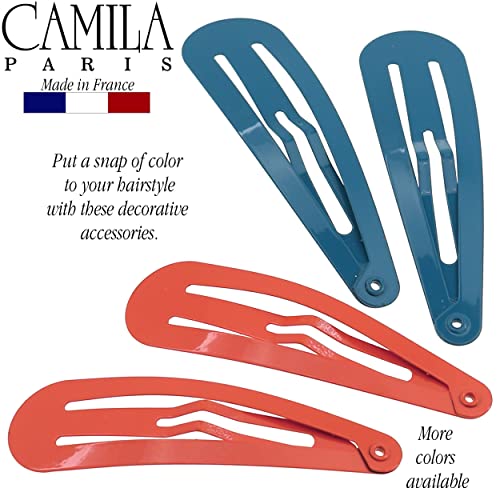 Camila Paris CP1330B French Hair Barrettes Clips, Snap Hair Slides Clic Clac for Women, Styling Girls Side Slide-in Metal Snap Pin Hair Accessories for Women. Strong Hold, No Slip Grip, Made in France - color: 4PK Metal Blue/Red 2"